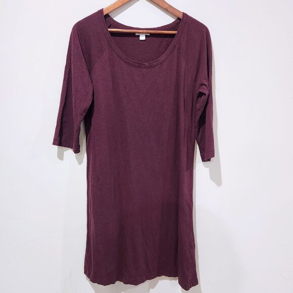 Garnet Hill Dresses & Skirts - Garnet Hill Burgundy Red 3/4 Sleeve Midi Shirt Dress Size Medium Minimalist
